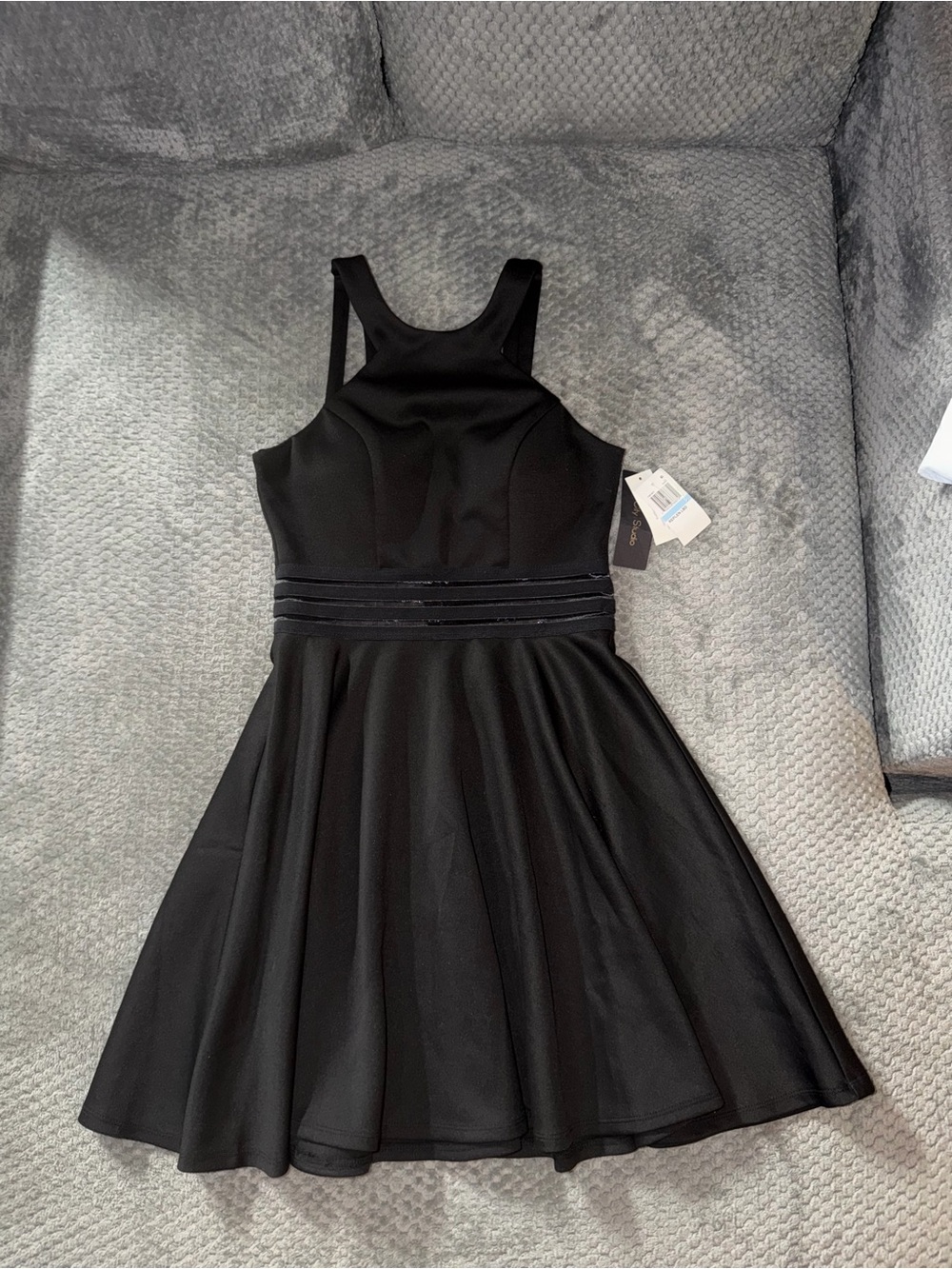 Women’s Black Fit-and-Flare Cocktail Dress with sheer middle NWT